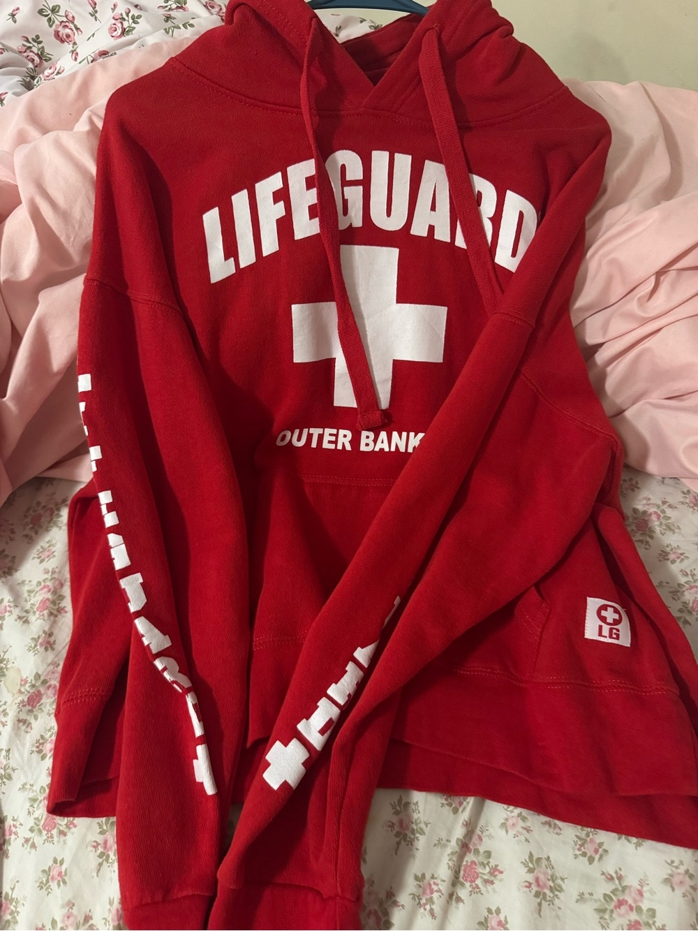 Red Lifeguard Crewneck Hoodie - Outer Banks Graphic